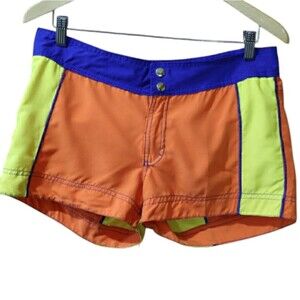 Liquid Men Orange & Blue Short Swim Trunks Vacation Beach 34 Medium